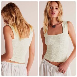 Free People Love Letter Textured Square Neck Knit Cami Tank in Ivory | Size M/L